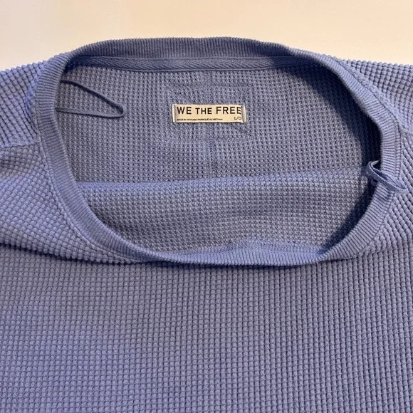 Free People Latte Blues Waffle Knit Oversized Long Sleeve Thermal L - Picture 3 of 5